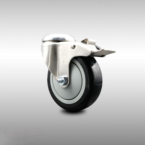 4 Inch 316SS Black Polyurethane Swivel Bolt Hole Caster with Total Lock Brake